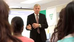 European Union Ambassador Matthias Brinkmann speaks about the EU at Omer-Deslauriers secondary school