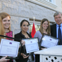 The winners of the Young Journalist Award, Katherine Dunn, Bouchra Ouatik and Marieka Walsh with Ambassador Brinkmann