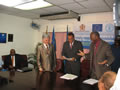 Belize &ndash; July 2009 : Ambassador Marco Mazzocchi Alemanni cuts the ribbon to the new wing of the YWCA in Belize City along with representatives of the YWCA and the Belize Rural Development Programme, BRDP. The YWCA was funded under BRDP.