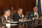 Jamaica- August 2010 Prime Minister the Hon., Bruce Golding addresses members of the media at a budget support disbursement ceremony at Jamaica House. The government received J$4 billion under two Budget Support Programmes