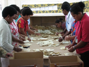Polling officials counting ballots in Suva