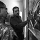 Lieutenant Larson and Iraqi chief of the Iraqi special police of Karranda neighbourhood preparing a mission.