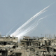 Nahr el Bared, 23 June 2007. Smoke from artillery and tank shelling rises from the Palestinian Nahr el Bared refugee camp. Lebanese troops bombarded the Islamist militants ending a sustained siege lasting nearly five weeks.