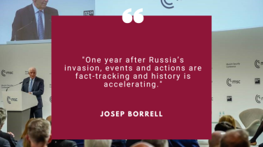 Pictuquote illustrating HRVP's intervention at Munich Security Conference