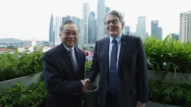 European Commissioner for Internal Market Thierry Breton meets Singapore's Minister for Trade and Industry, Gan Kim Yong at The Treasury