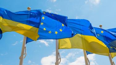picture of EU and Ukrainian flags