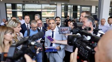 Deputy Head of the Delegation of the European Union to Montenegro, Riccardo Serri in front of media 