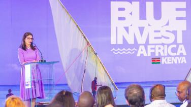 Ambassador Henriette Geiger speaks during the Blue Invest Africa event