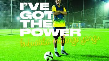 Football talent, Fatuma benefits from solar-powered floodlights at her training ground.