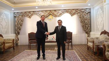 EU Ambassador Raimundas Karoblis and Tajikistan Deputy MFA Huseinzoda