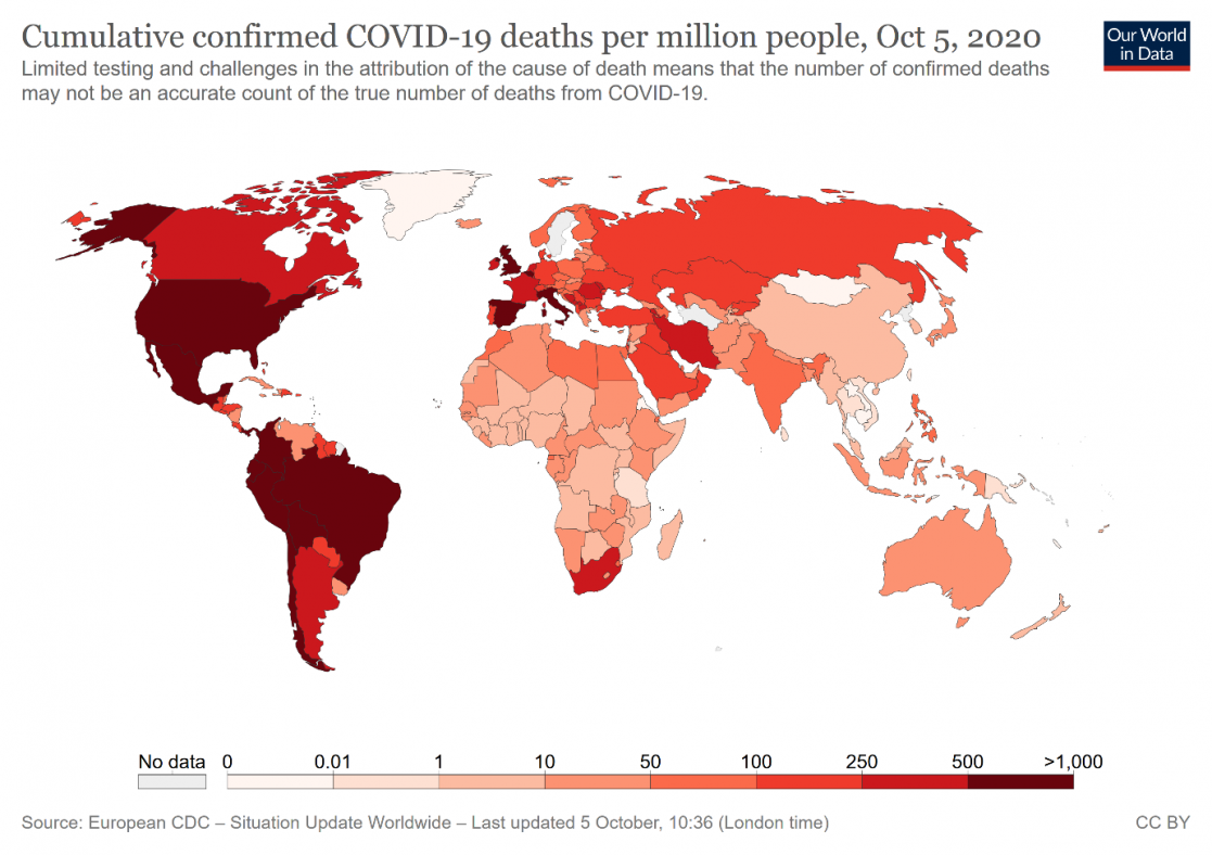 Map graph about covid19 deaths