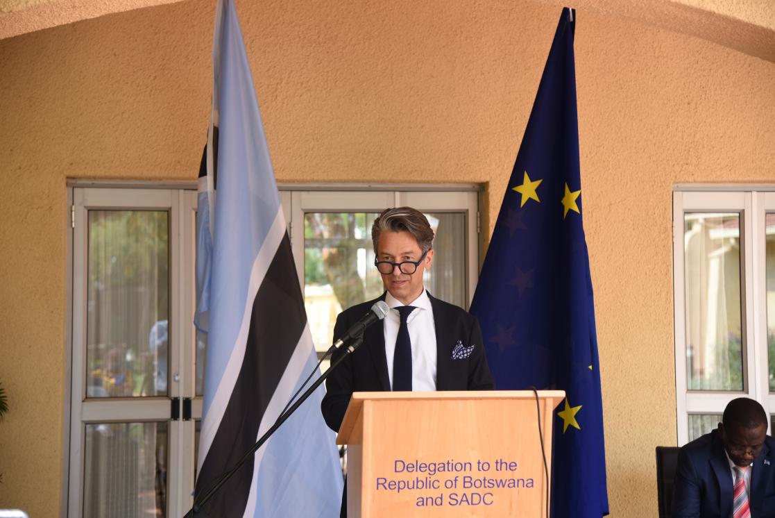 Man giving a speech in the Delegation to the Republic of Botswana and SADC