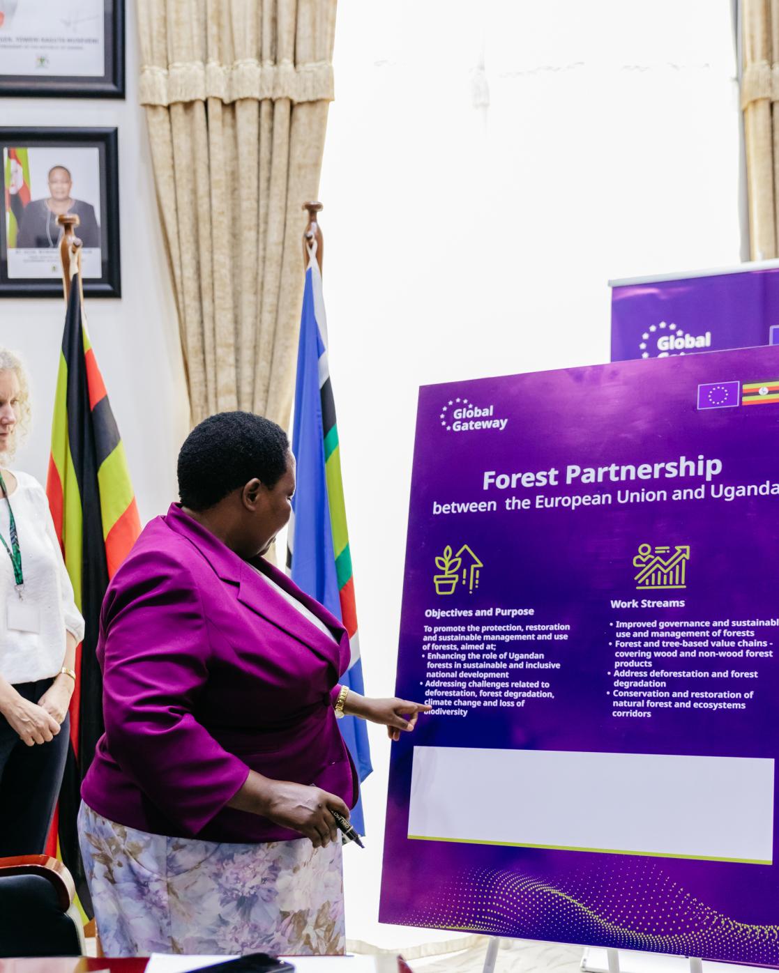 Prime Minister Robinnah Nabbanja signs the EU-Uganda Forest Partnership political validation roadmap