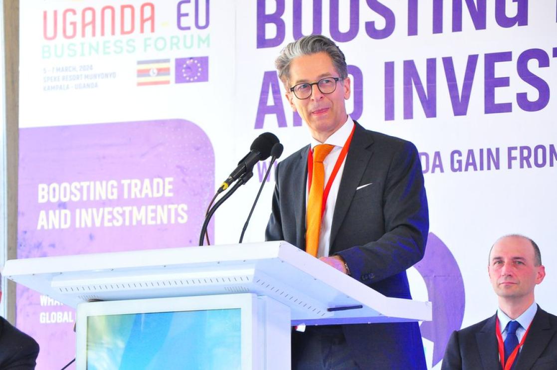 Jan Sadek EU Ambassador speaks at the Uganda-EU Business Forum