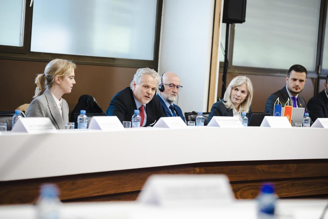 Ambassador Sattler sitting and speaking during the event