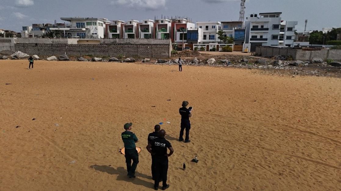 Officers on a training range for drones.