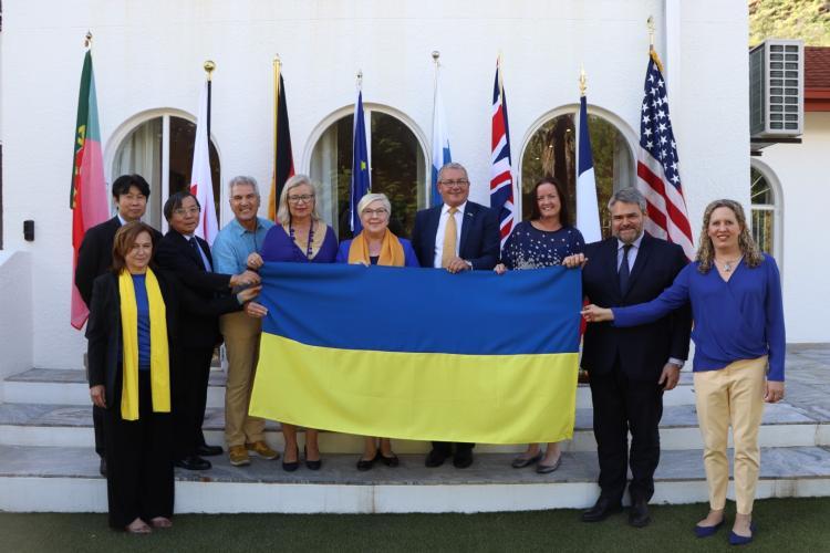 EU staff in Namibia with Ukraine flag