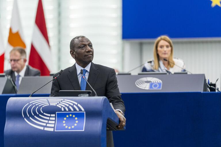Kenyan President Ruto addressses the European Parliament