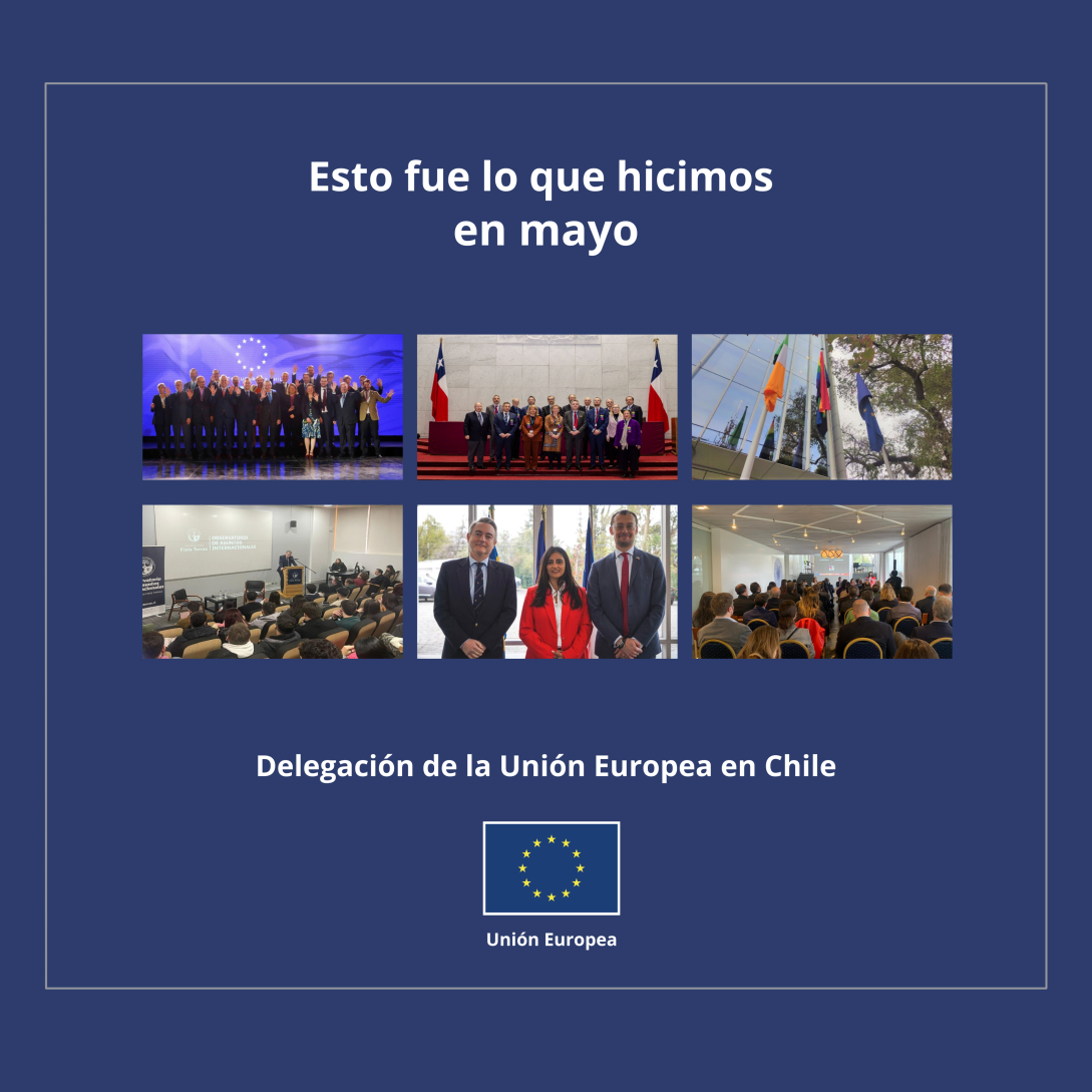 Entre otras actividades, Celebramos el Día de Europa en el Centro Cultural La Moneda, se realizó la visita de los Embajadores de los Estados miembros de la Unión Europea a la región de Valparaíso y participamos en el evento en la Residencia de Suecia sobre el nuevo Acuerdo Marco Avanzado UE-Chile. Boletín Mayo 2023 aquí