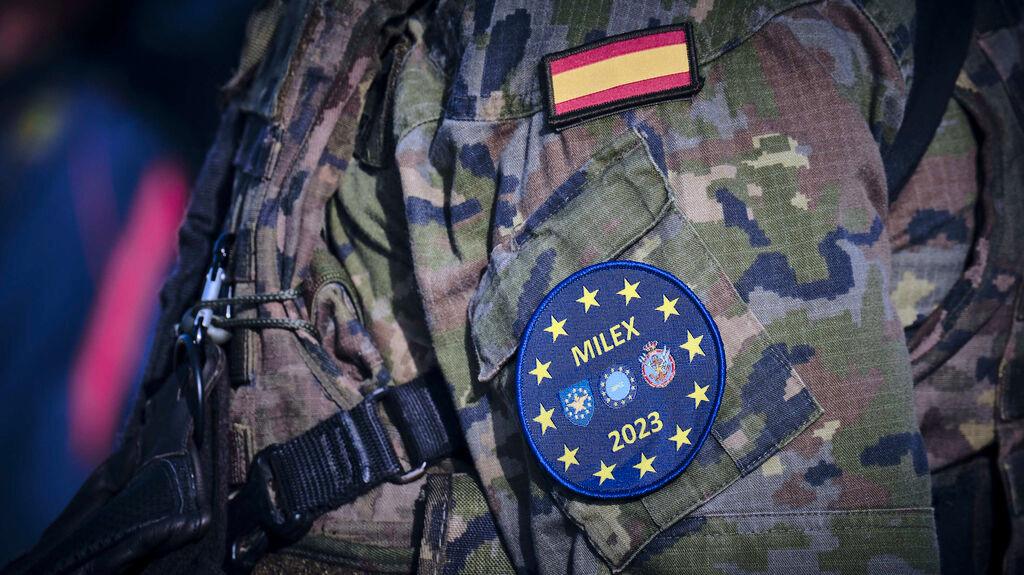 Close up of Spanish soldier's sleeve with Milex mission patch.