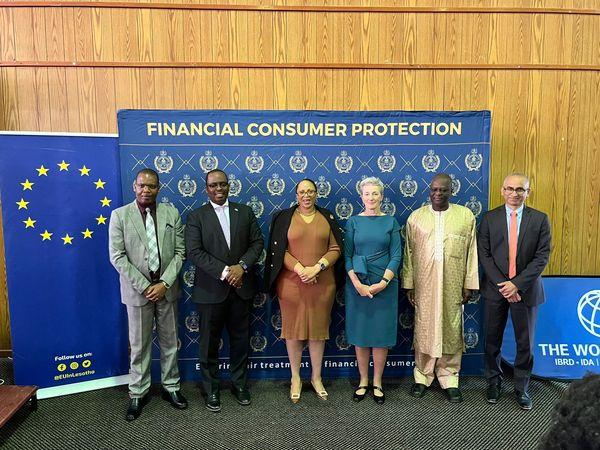 Family photo of Heads of EU Delegation, World Bank, Central Bank Lesotho and Miniser of Finance