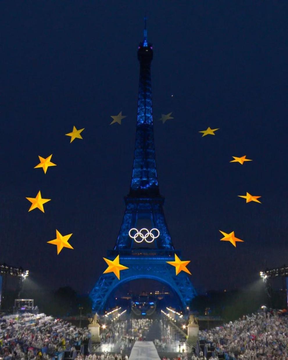 Composition of the EU stars around the Eiffel Tower. 