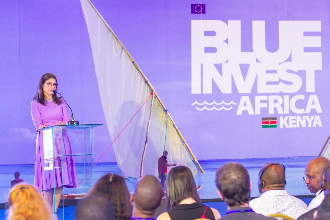 Ambassador Henriette Geiger speaks during the Blue Invest Africa event