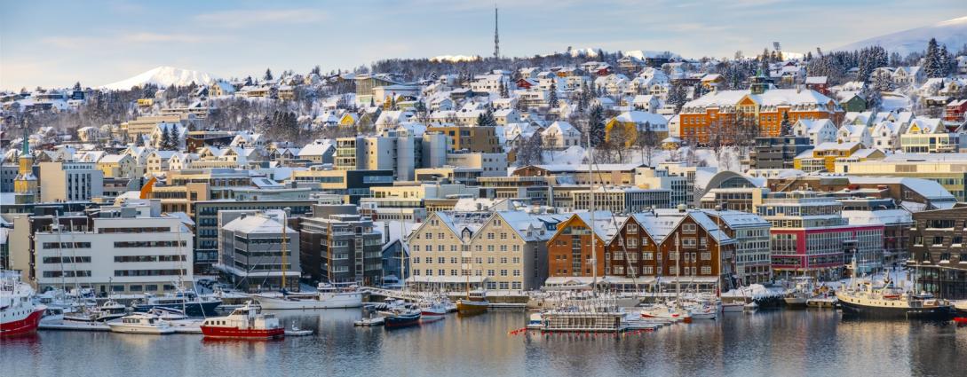 Snowy urban landscape in the Arctic