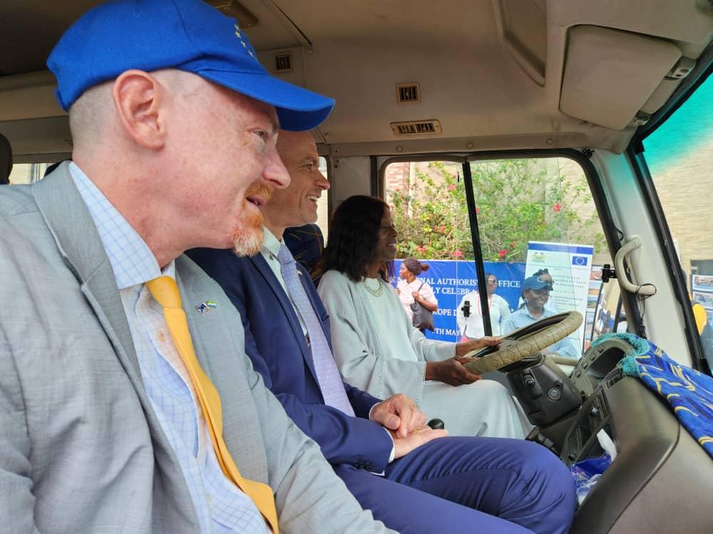 MInister of Planning & Economic Development takes the driver's seat at the Launching of the Bus Tour
