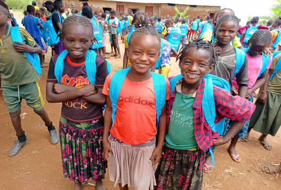 Students with school supplies in Southern Ethiopia region