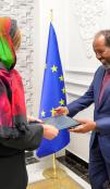 EU's new ambassador, Ms. Karin Johansson, presented her credentials to President @HassanSMohamud at @TheVillaSomalia in #Dhusamareeb