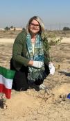 EU Ambassador Anne Koistinen planting a tree on behalf of the EU Delegation at Al-Abdaliya reserve. 
