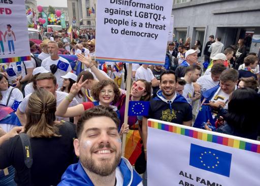 EU staff with banners