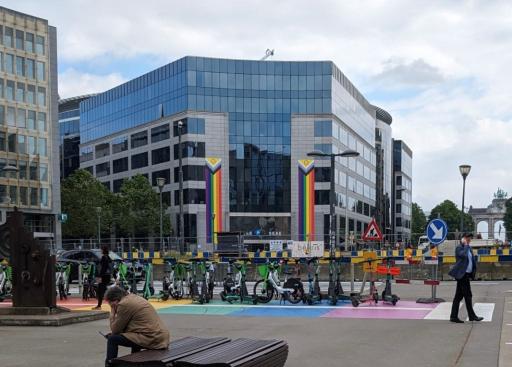 EEAS Building with Progress Pride Flag