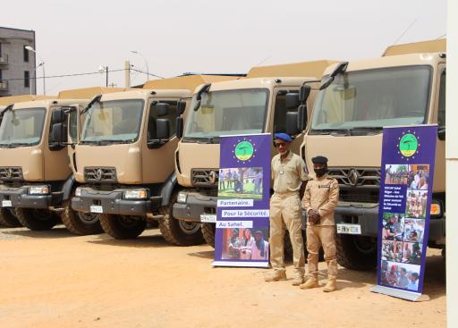 The commander of CMCF2, Commissioner Haro, takes over several trucks for his mobile border unit at mission headquarters