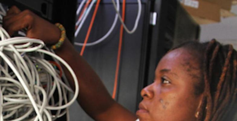 Woman working with cables