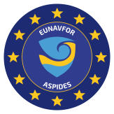 Logo EUNAVFOR Aspides: Stars, shield and waves