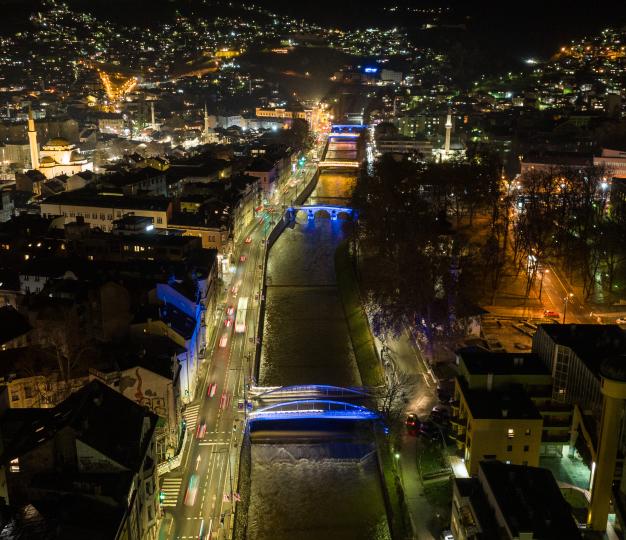 Sarajevo bridges in EU colours 